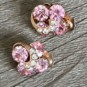 Eisenberg Vintage Ice Pink Crystal Cluster Clip-On Earrings in Gold Tone